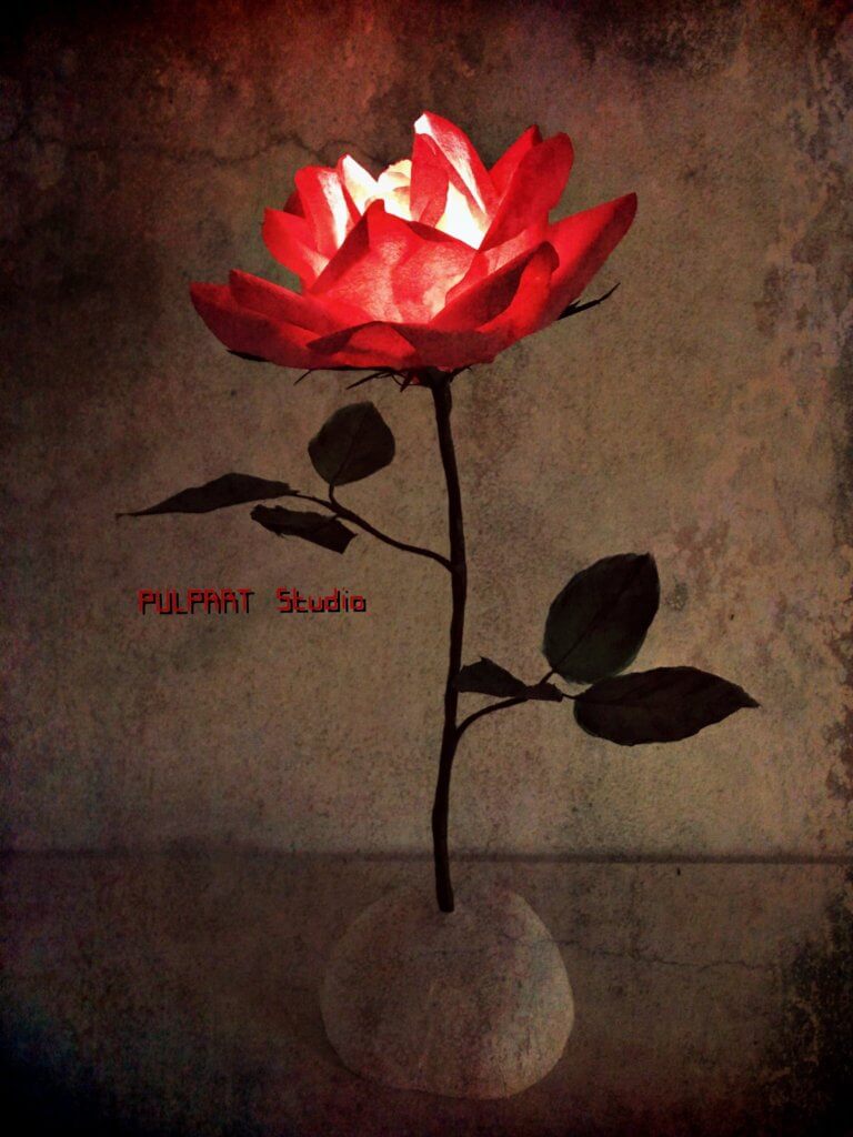 Rose Lamp red 和紙の薔薇の灯り 2018